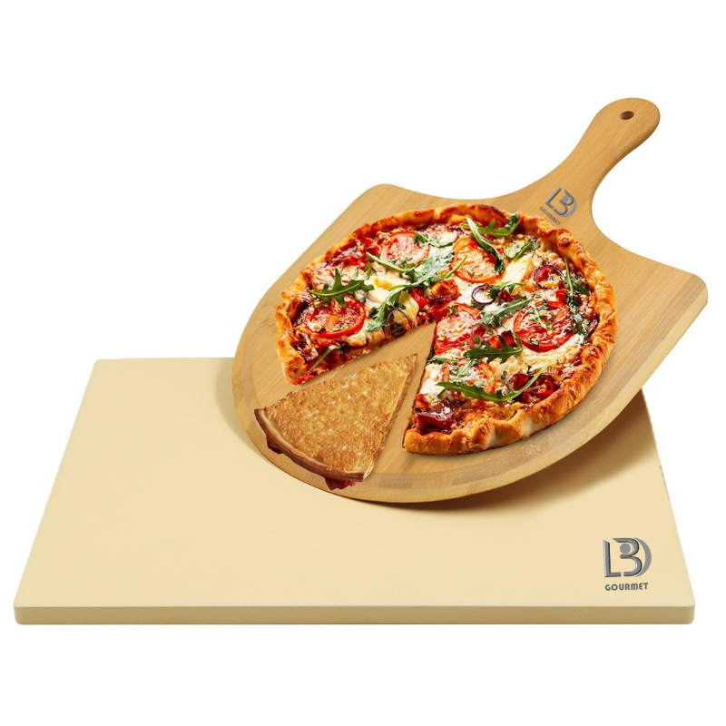 khaki2-piece square corner baking plate with wooden shovel