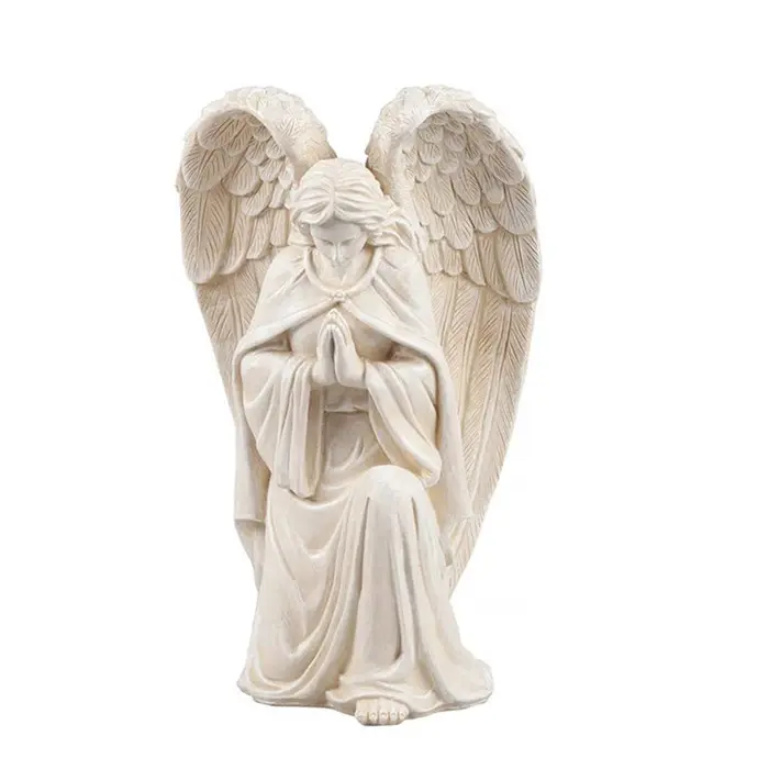 Estatua de Ángel de resina blanca de poliresina, estatua de jardín religioso, recuerdo conmemorativo, Ángel de la guarda de 16 pulgadas