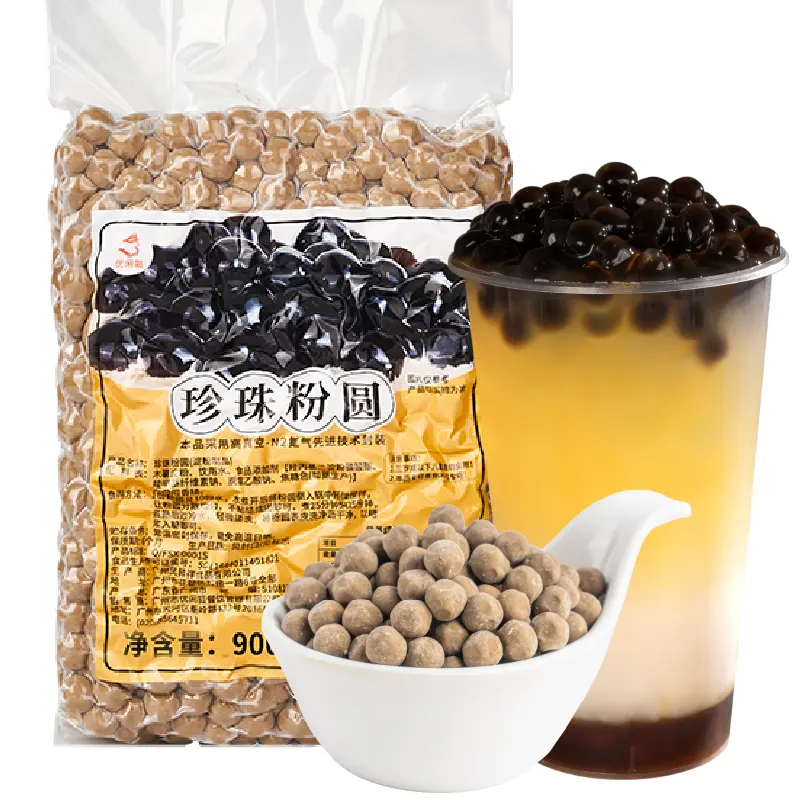 900g, venta al por mayor, logotipo de embalaje personalizado, ingredientes de té de burbujas de Taiwán de alta calidad en bolsa, Té Bobo súper masticable negro, perlas de Tapioca