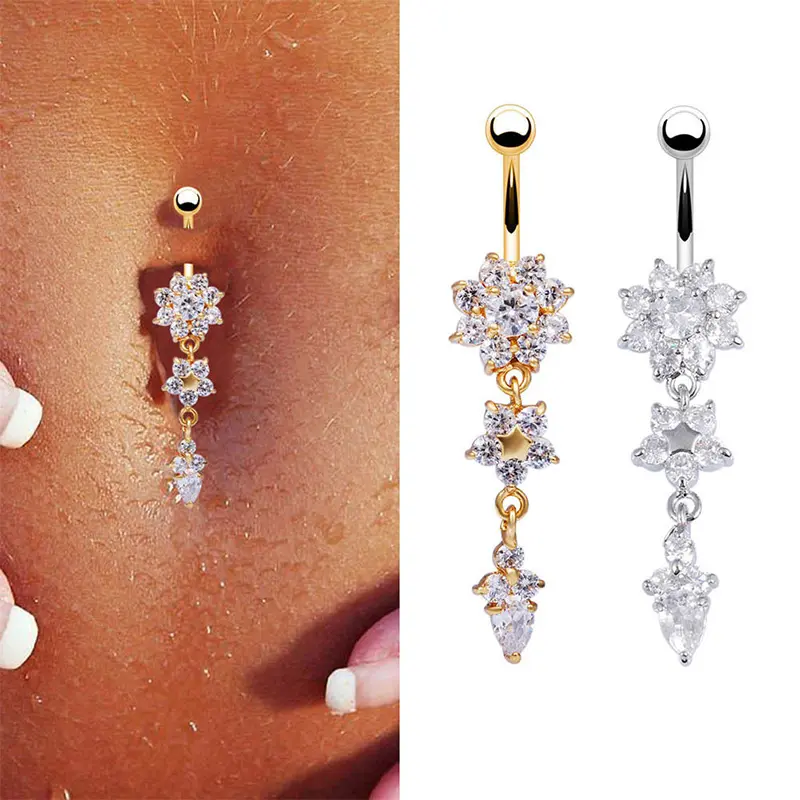 Honor Of Crysal Crystal Belly Button Rings New Fashion Sexy Piercing ombelico Nail Body Jewelry ciondolo fiore per le donne ragazze diamante in lega di zinco