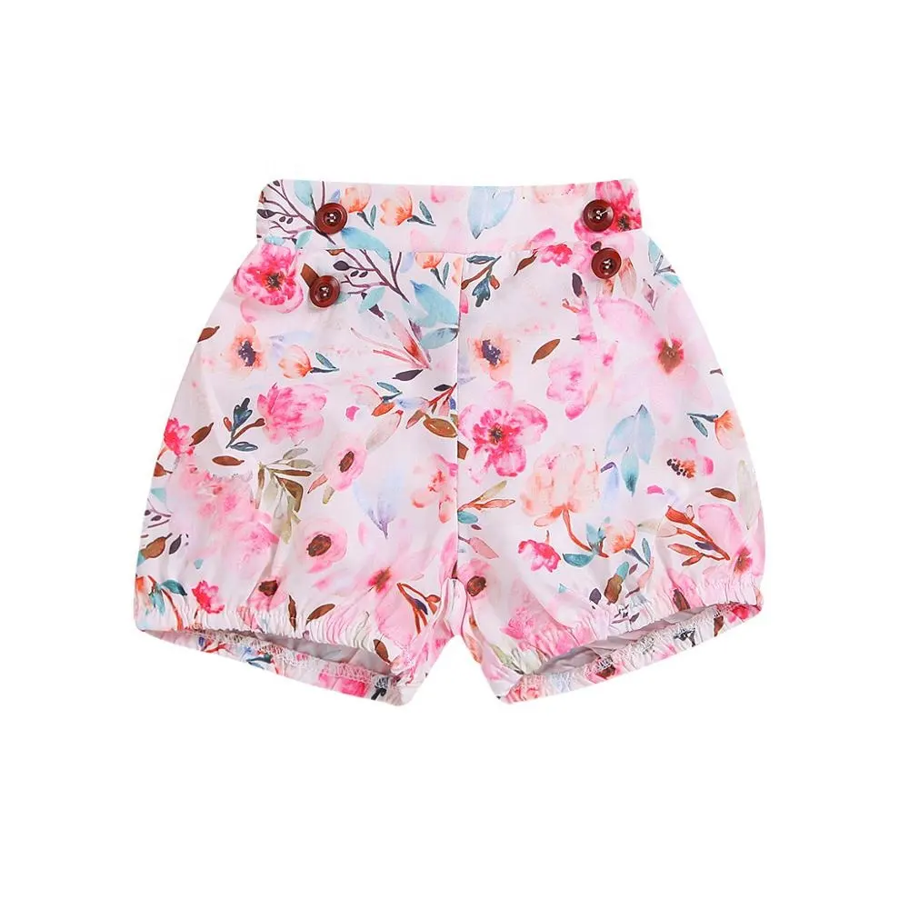 2019 verano bebé pantalones cortos de chica de bebé Mini Shorts niñas florales impresión caliente pantalones cortos con botón pantalones cortos