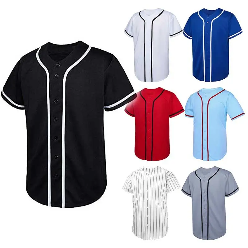 Jersey de béisbol para hombre, camisas con botones lisas en blanco, manga corta, Hipster de Hip Hop, uniformes deportivos de equipo activo, 2017