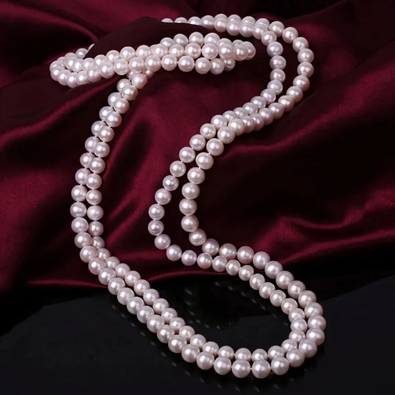 Luxury women jewelry 120cm long body 6-6.5mm round best quality freshwater pearl aaa necklace