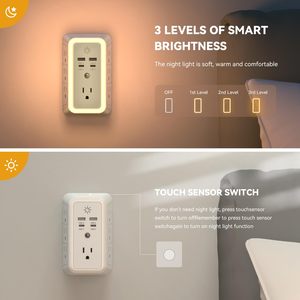 Dalgalanma koruyucusu çıkış genişletici, 7 elektrik çıkışları ile çok fiş çıkış Splitter 4 USB portları 3 taraflı duvar fiş adaptörü - Product Image 3