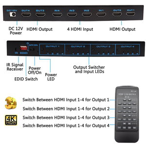 Interruptor de matriz compatible con HDMI, 4K, HDR, 4x4, HDCP 2,2, separador, 4 en 4, caja de salida con Extractor EDID y Control remoto IR - Product Image 5