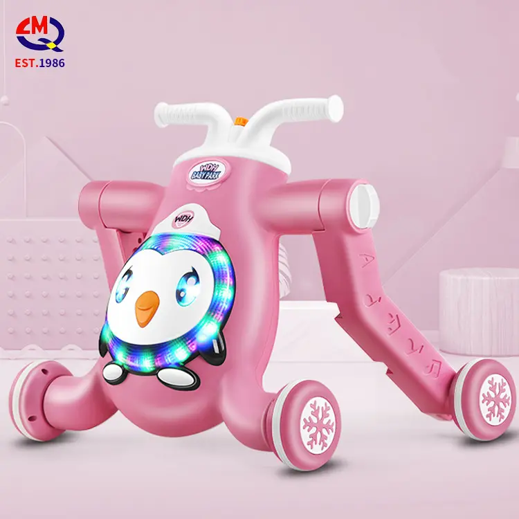 New Arrival Penguin Model Entertainment Adjusting Speed Activity Lighting Baby Activity Walker With Steering Wheel