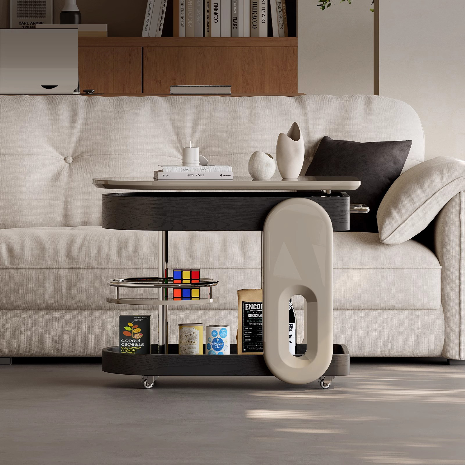 Coffee table trolley with painted finish