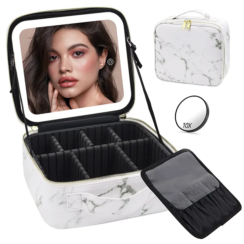 Reis Make-Up Tas Met Verlichte Spiegel Make-Up Organizer Tas Met Verstelbare Verdelers Make-Up Case Met Verlichte Spiegel