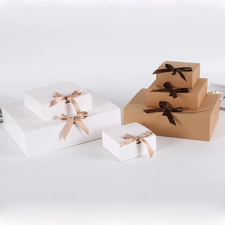 Nicro — boîte Portable pour fête de mariage, coffret cadeau artisanal en cuir de vache blanc et en carton, boîte avec nœud