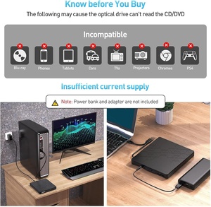 新设计的USB 3.0 5合1便携式光驱外壳光盘 +/-RW驱动器光盘/光盘只读存储器重写刻录机外部笔记本电脑 - Product Image 3