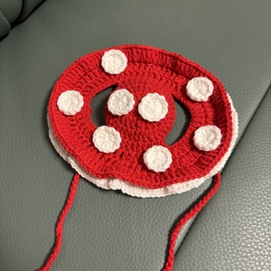 Häkeln Sie Katzen hut Topi Sombrero Hut mit Ohr löchern Gestrickte Haustier hütte Handwerk Hund Häkeln Eimer Hut Rote Farbe mit beige Punkten - Product Image 6