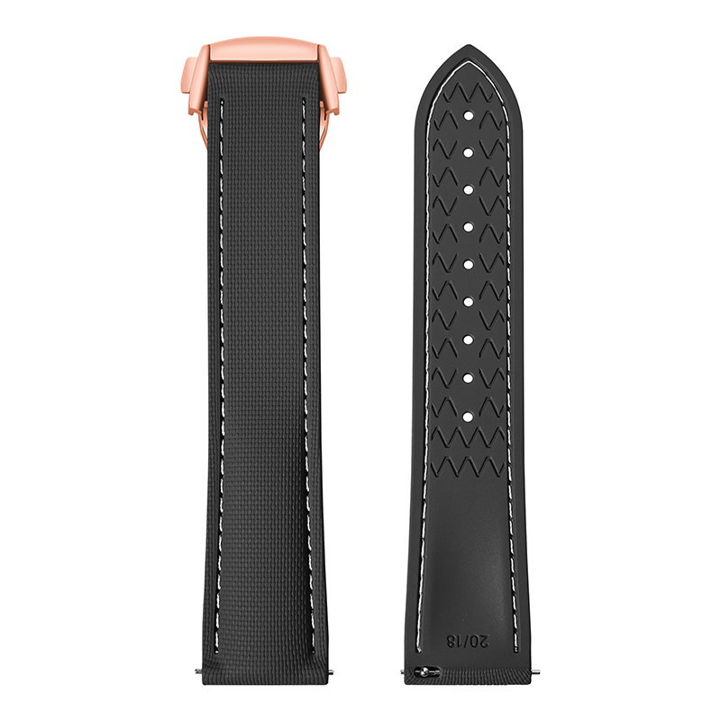 Noir (ligne blanche) - Boucle en or rose
