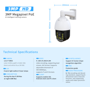 Ultra-HD da 10 pollici Dome PTZ con Zoom 18x e visione notturna del sensore CMOS supporta la memoria/scheda SD per il monitoraggio umano - Product Image 6