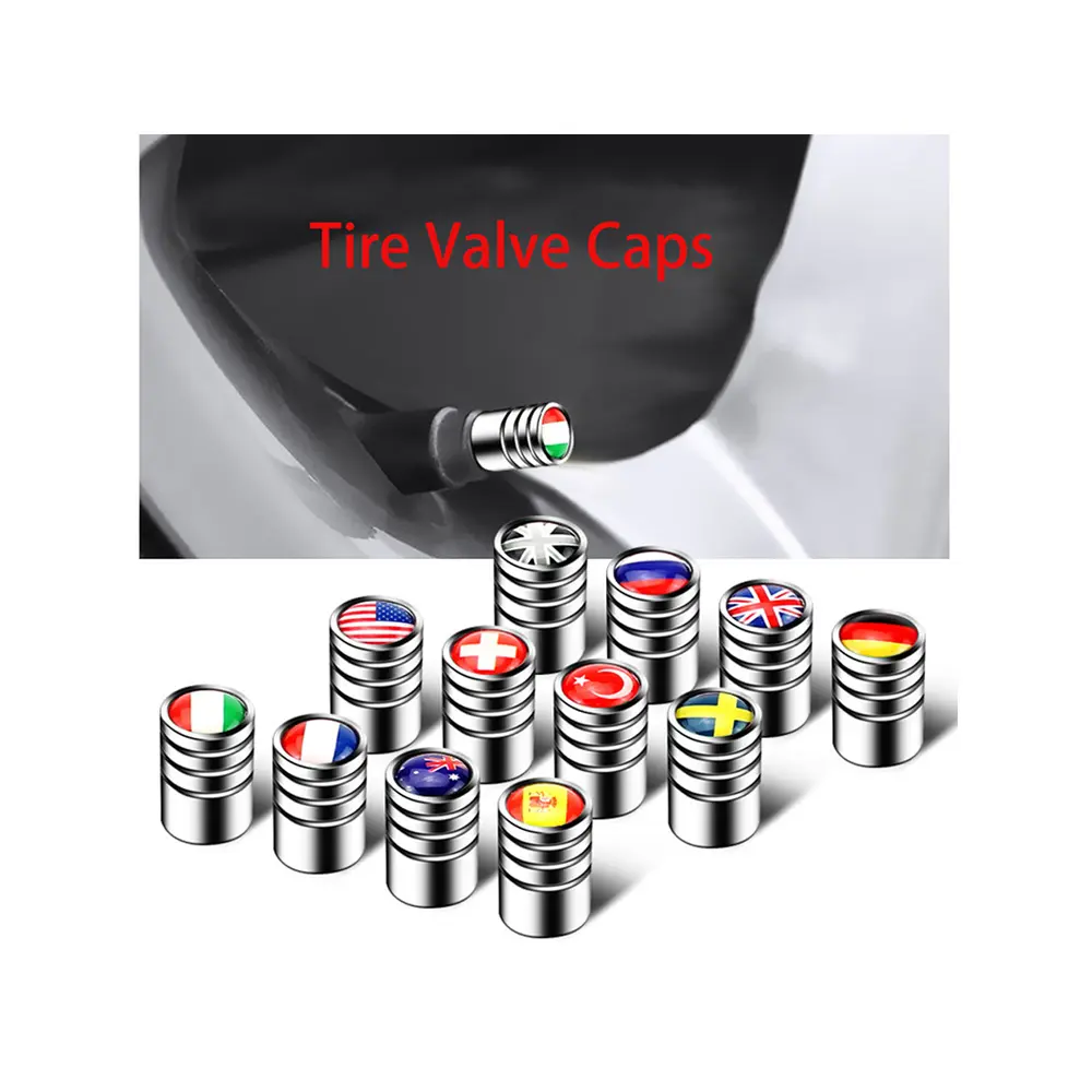 Wholesale Box Package Custom National Flag Logo Car Tire Valve Caps Modified Metal Tire Valve Stem Cover