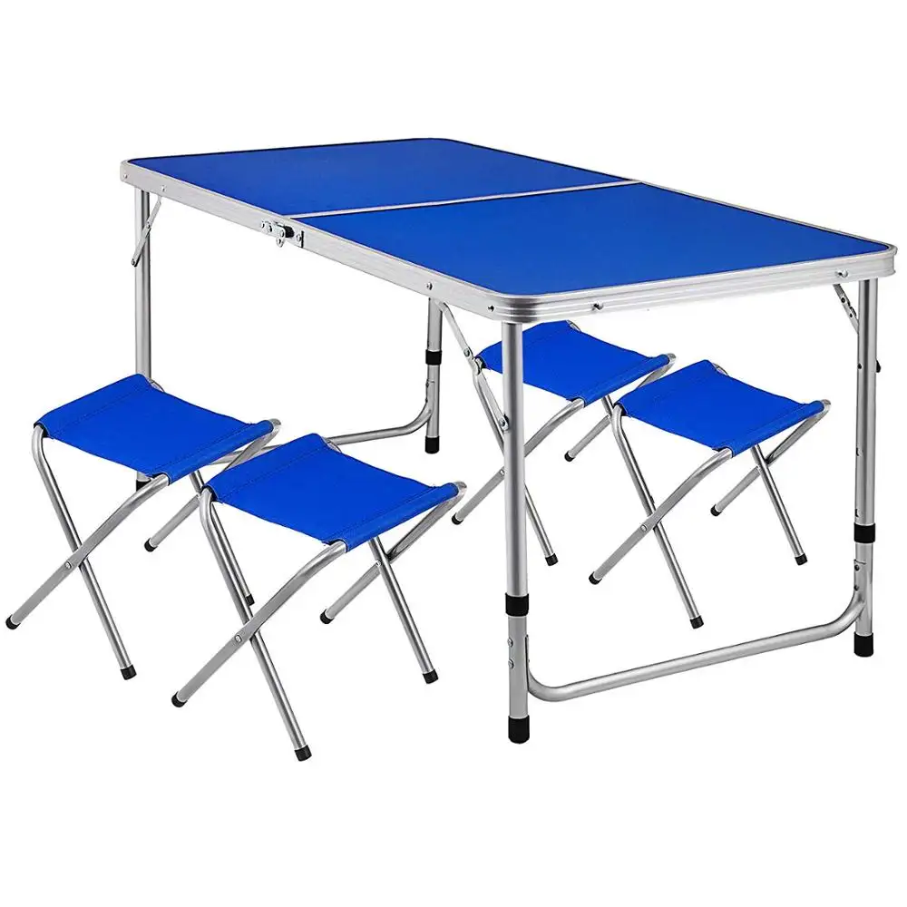 Table de pique-nique pliante ALDI avec 4 bancs, ensemble table et chaises de camping portable à hauteur réglable pour 4 personnes
