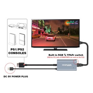 适用于PS2 PS1 PlayStation 1/2游戏机的Bitfunx PS2至HDMI兼容视频转换器适配器，带RGB至YPbPr开关电缆 - Product Image 6