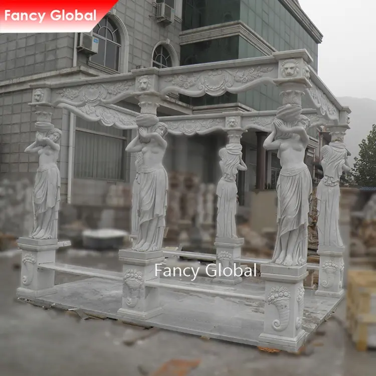 Marmo nuovo marmo Hardtop Gazebo in marmo intagliato donna pilastri moda europa statua decorazione casa Gazebo per la vendita