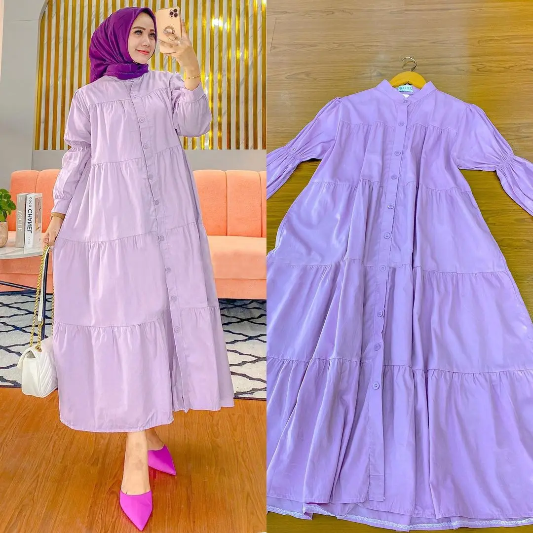 Robe islamique élégante de Singapour Dubaï Turquie Robe musulmane Abaya en coton Vêtements pour femmes Caftan coloré