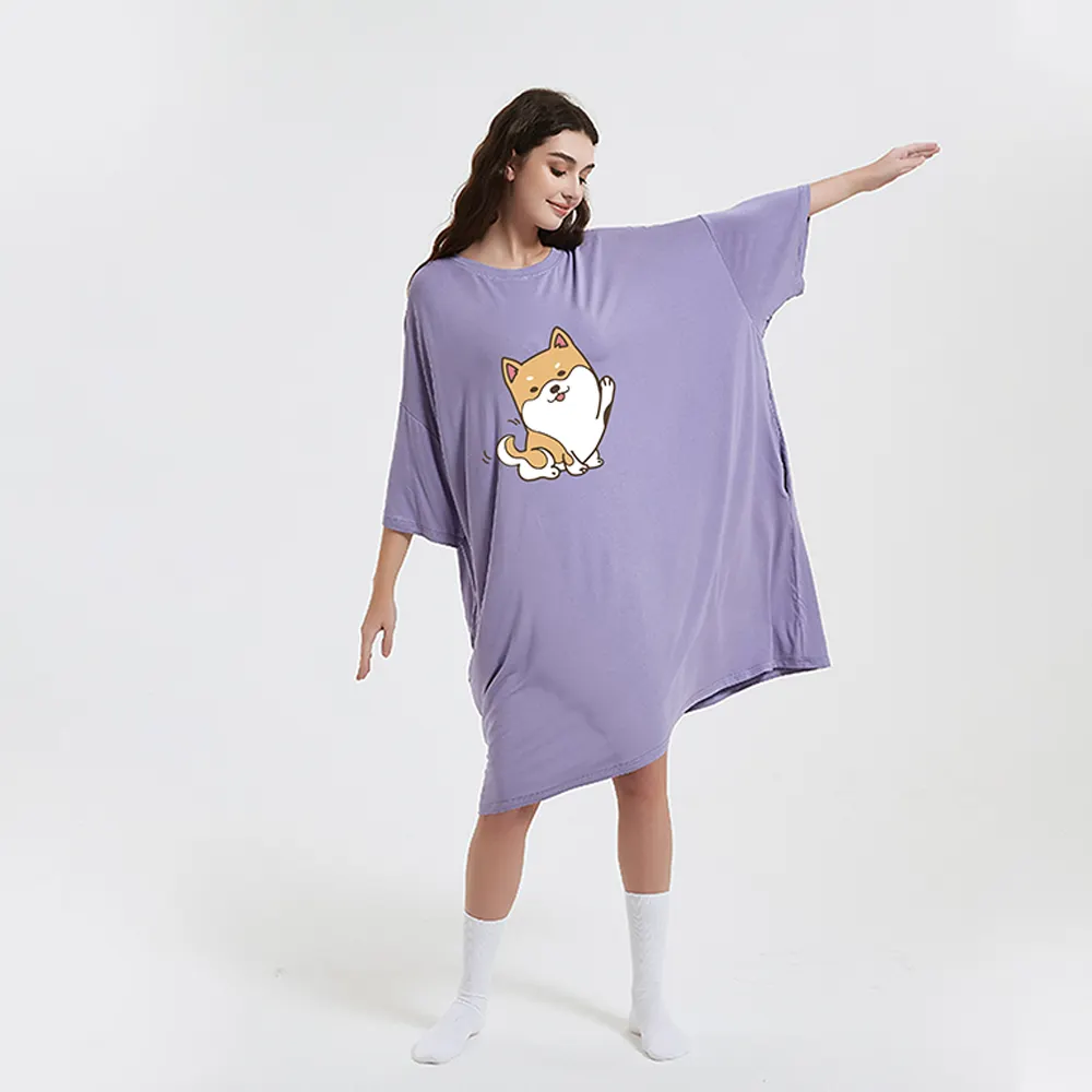 2023 personnalisé été pur solide Fiber bambou grand pyjama sommeil t-shirt porter longue robe de nuit pour femme