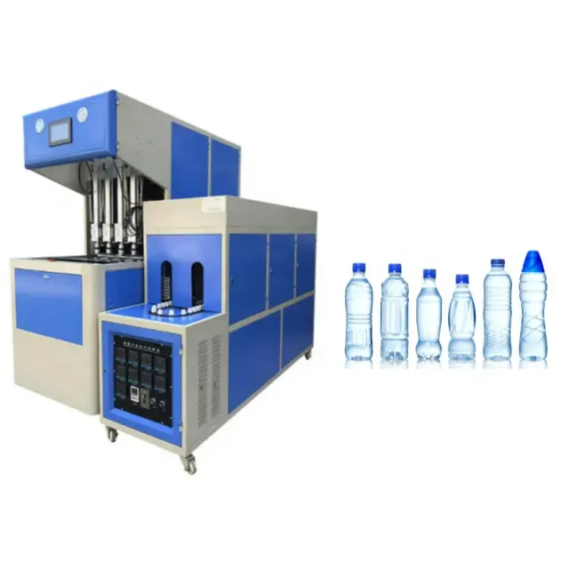 آلة نفخ شبه آلية من البولي إيثيلين تريفثاليت لشرب المياه والمواد المشروبة البلاستيكية بسعة 1.5 مل و500 مل و4 تجويفات صغيرة يدوية صغيرة بتدفق شبه آلي بتكلفة منخفضة