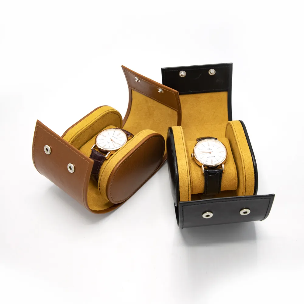 Custom Logo Single Watch Travel Case Watch Pouch for Men Antique Vegan Leather Watch Roll Case