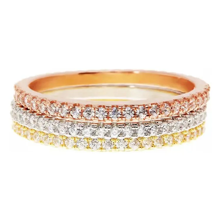 SGARIT แหวนทองแท้14K,แหวนเพชร Moissanite 3 In 1สีขาวกุหลาบเหลืองทอง1.3มม.