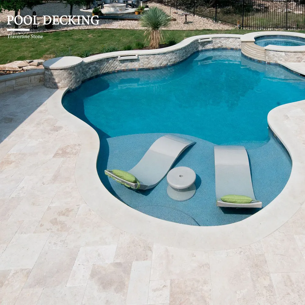 Wholesale Natural Stone Swimming Pool deck tiles Silver Travertine Stone Ivory Deck Tile