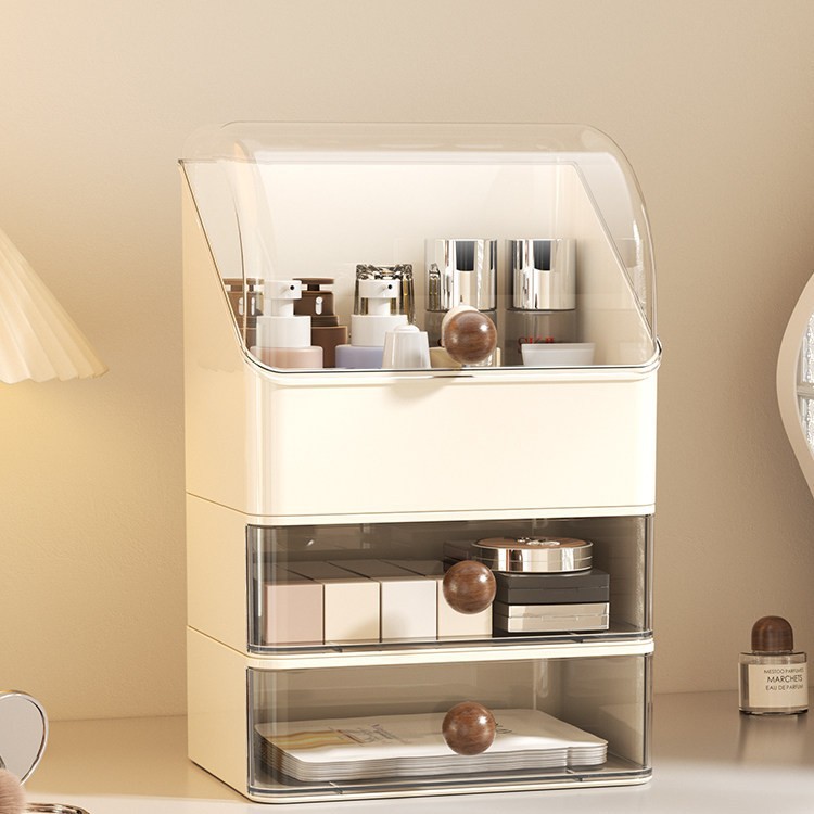 Cosmetic storage box drawers *2 (Walnut wood, milky white)