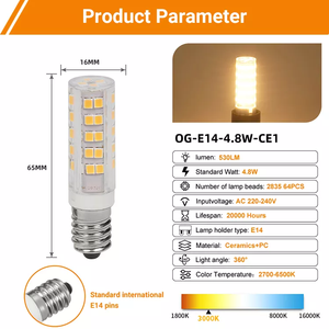 סיטונאי E14 נורות <span class=keywords><strong>LED</strong></span> חם לבן תאורה פנימית חיסכון באנרגיה נורות תירס לבנות קרות 220V 50W G4 G9 בסיס