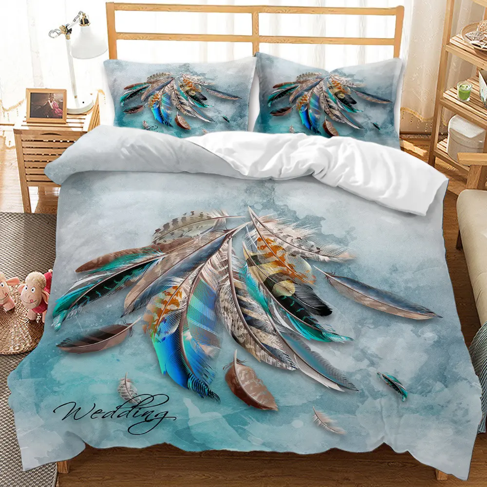 Edredón de seda de plumas gruesas personalizado con cualquier imagen, juego de sábanas planas ajustadas con patrón europeo