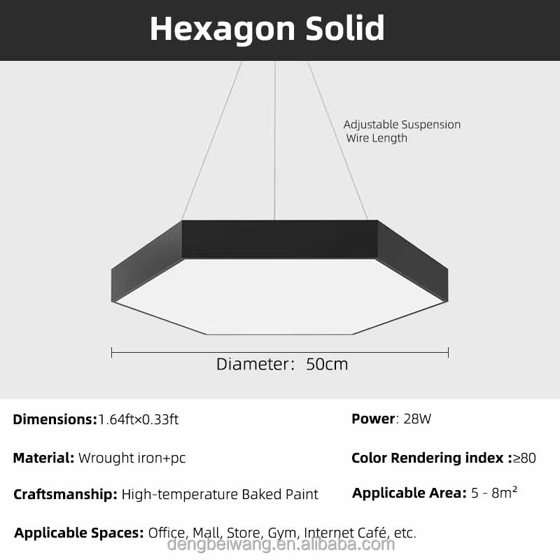Un esagono solido da 28 watt con un diametro di 50 cm