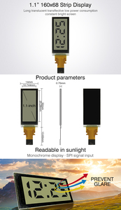 Personalizzato da 1.1 pollici bar dello schermo a cristalli liquidi 160*68 transflective in bianco e nero lcd modulo di interfaccia spi 1.1 "allungata tft lcd display per il tag - Product Image 6