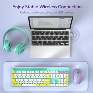 Retro Typewriter Wireless <strong>Keyboard</strong> with Round Keycaps 2.4GHz Cute Wireless <strong>Keyboard</strong> and Mouse Combo for Desktop Laptop <strong>Computer</strong> - Product Image 2