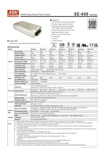 SE-600-5 MeanWell 600W 5V <strong>AC</strong> <strong>Input</strong> Range Selected by Switch <strong>AC</strong>-<strong>DC</strong> Single <strong>Output</strong> Built-in <strong>DC</strong> Fan Switching <strong>Power</strong> Supply - Product Image 3