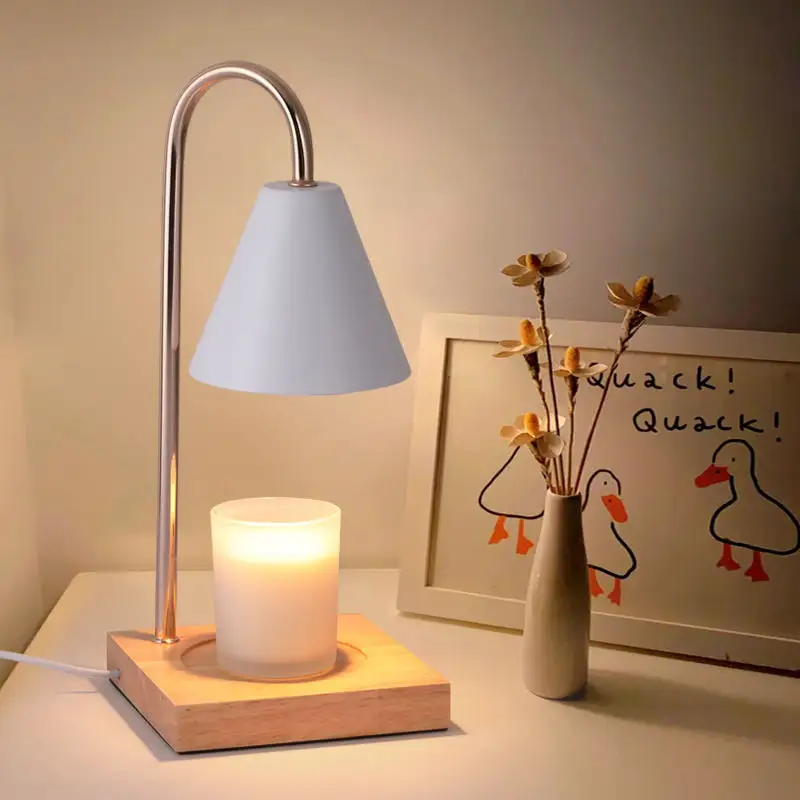 Lampu hangat lilin wangi, penghangat rumah lampu meja dasar kayu untuk stoples ukuran besar kecil