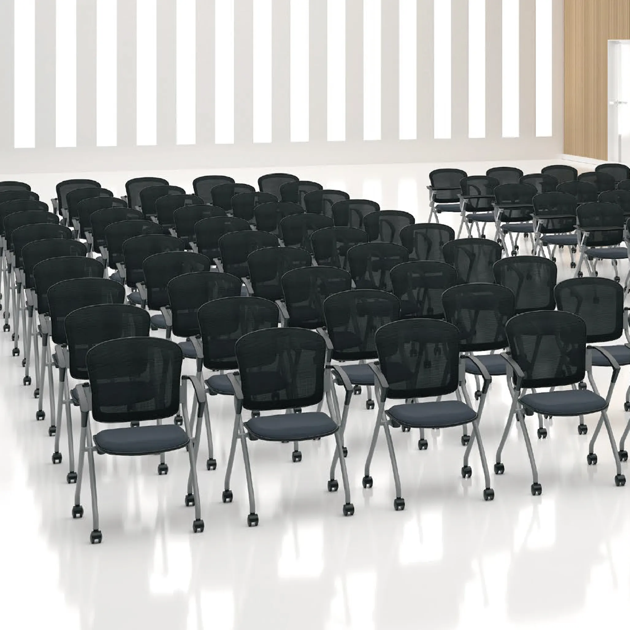 Cadeira de escritório dobrável empilhável em tecido de malha para conferências e treinamento, mesa com mesa para escritório, sala de conferências e reuniões