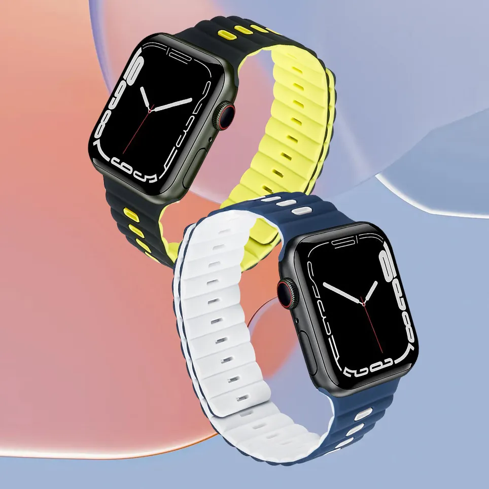 Desainer Warna Ganda Kustom Karet Tali Jam Tangan Silikon Magnetik Tali Jam untuk Apple Smart Watch 38Mm 40Mm 42Mm 45Mm