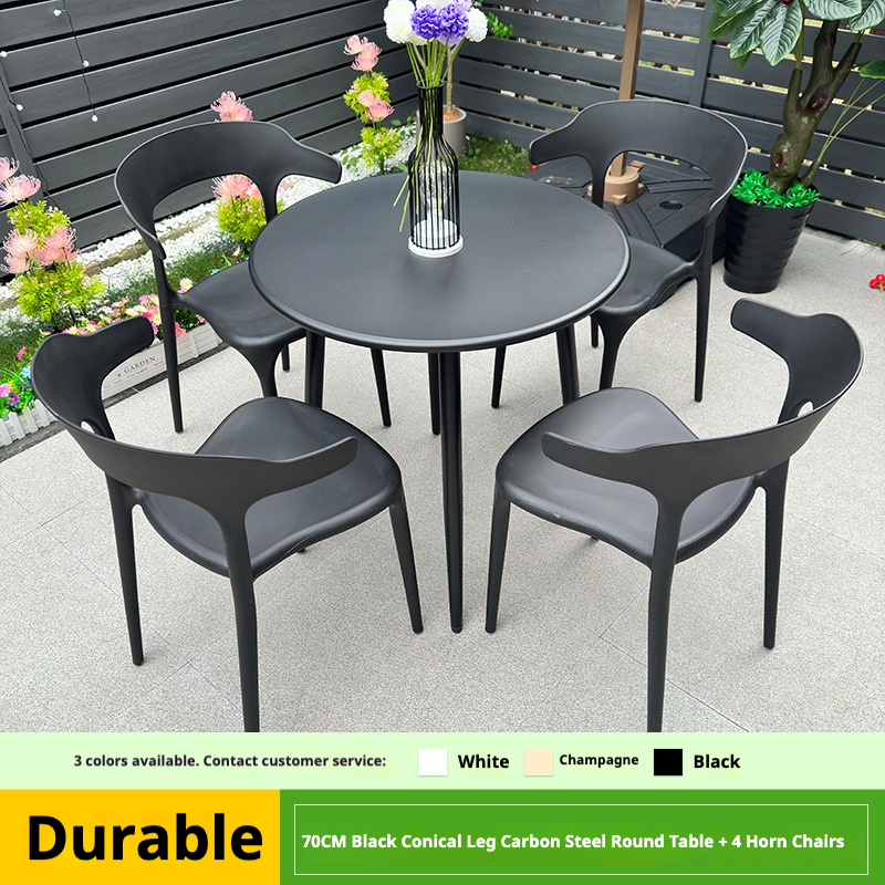 70cm black cone foot steel round table with 4 horn chairs