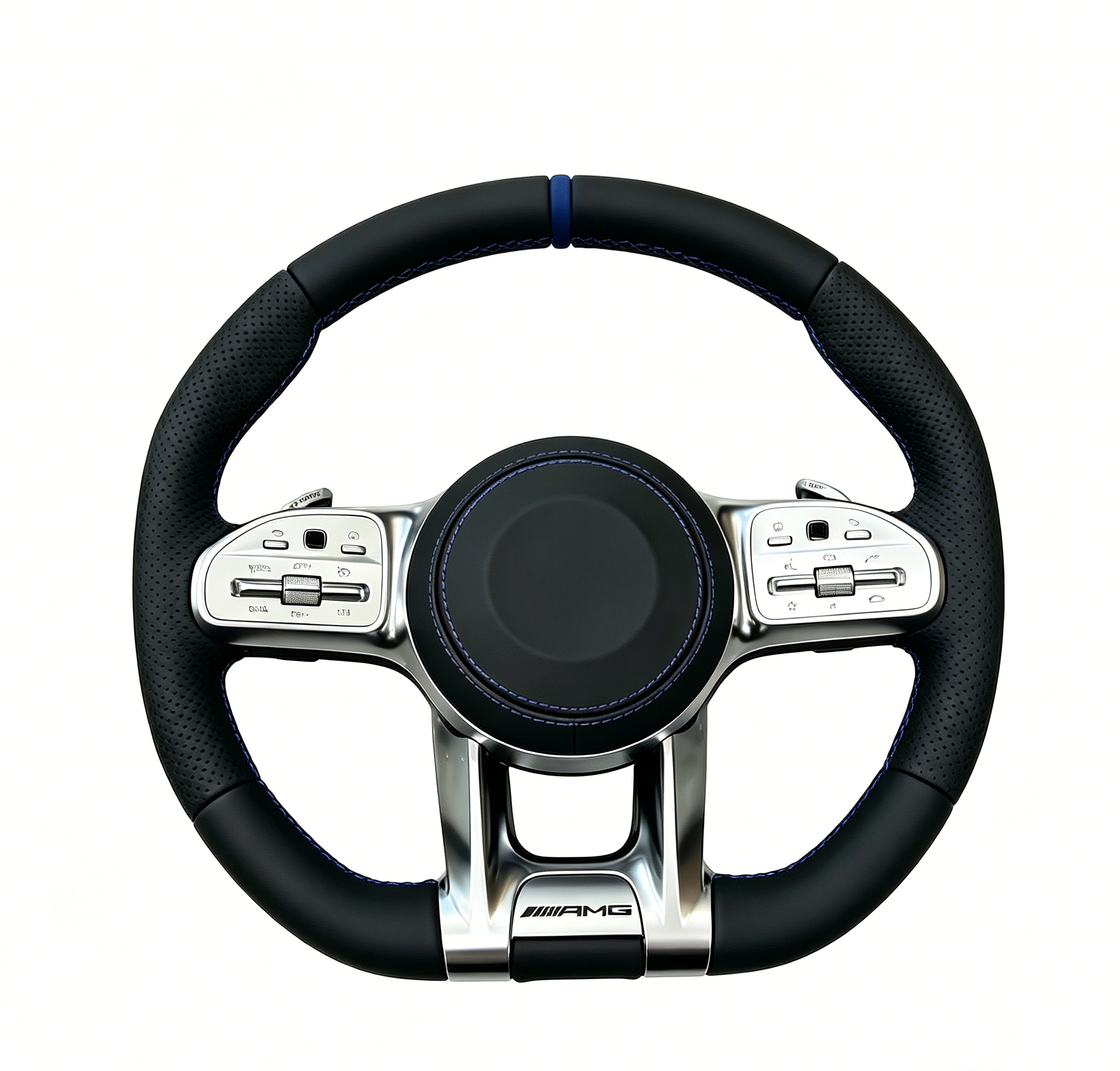 Pelle intera + bottoni bianchi, cucitura blu scuro