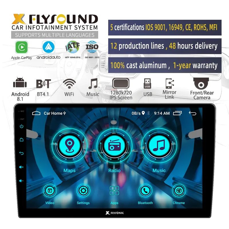 Flysonic OED ODM producción 9 pulgadas/10 pulgadas BT GPS multifunción coche reproductor de DVD Audio estéreo Android coche Radio