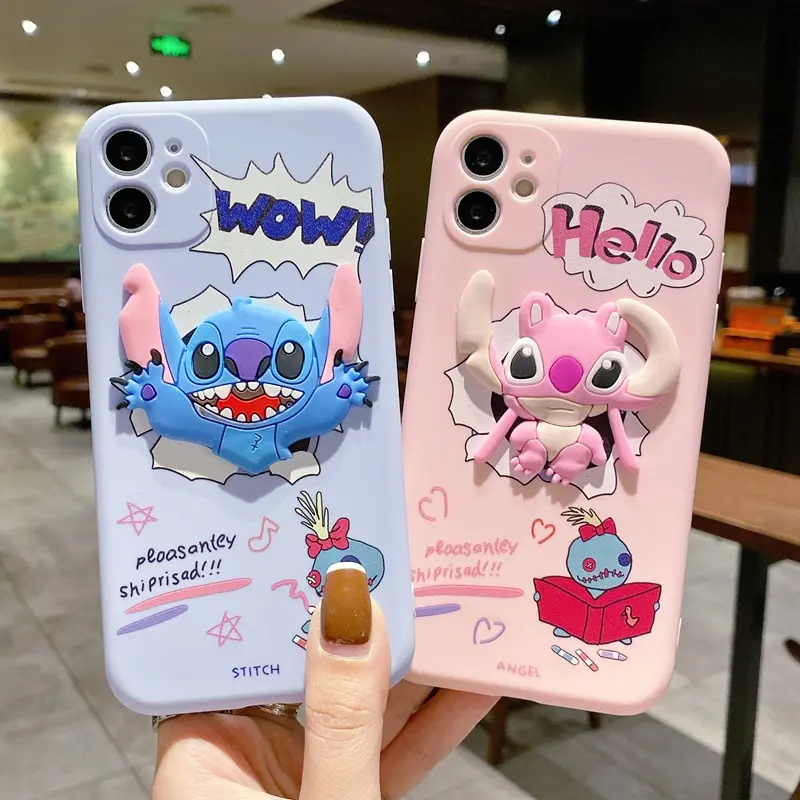 Moda 3D Cartoon Cute Stitch Soft Silicone Phone Case para Iphone 14 13 Pro Max 11 12 X XS XR 7 8Plus Capa à prova de choque