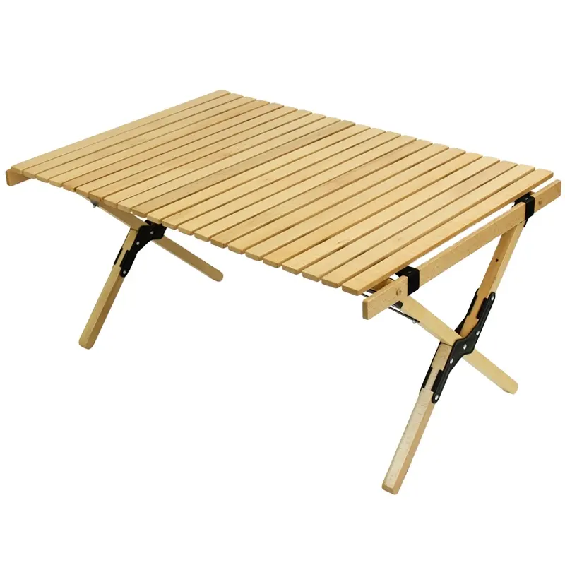 China Factory Outdoor Tragbarer faltbarer Holztisch Leichter Roll-Top-Bambus-Camping-Tisch für Picknick-Grill
