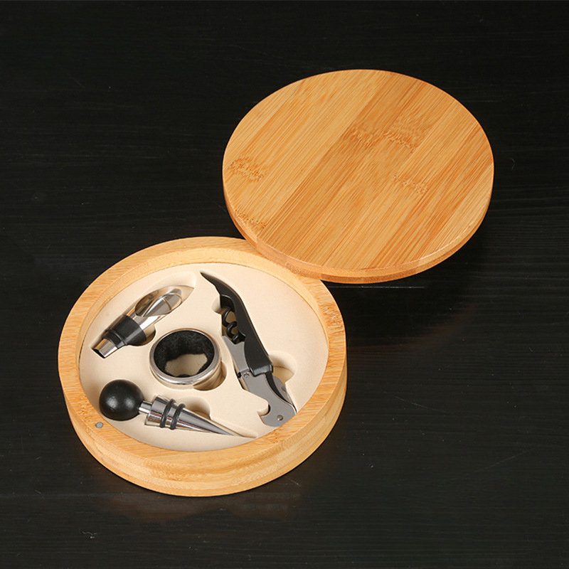 Coffret rond en bois inox 4 pièces
