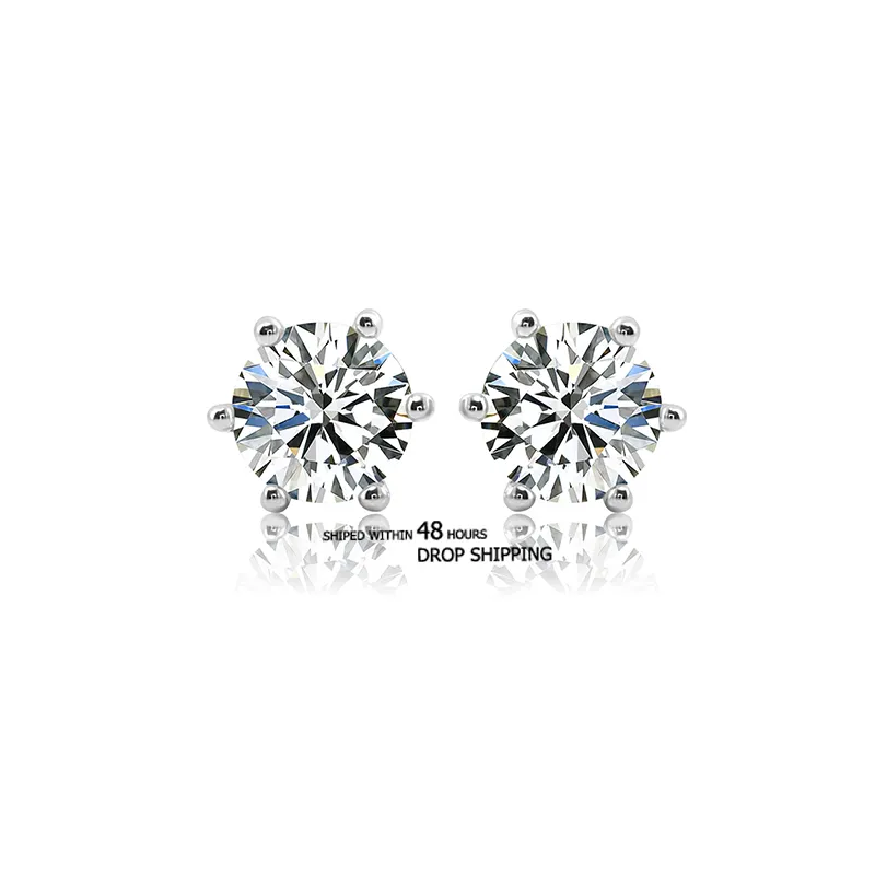 Dropshipping 925 Sterling Zilver Zes Gaffel Kleurloos 0.5ct Ronde Briljant Geslepen Moissanite Stud Oorbellen Voor Vrouwen Geschenken