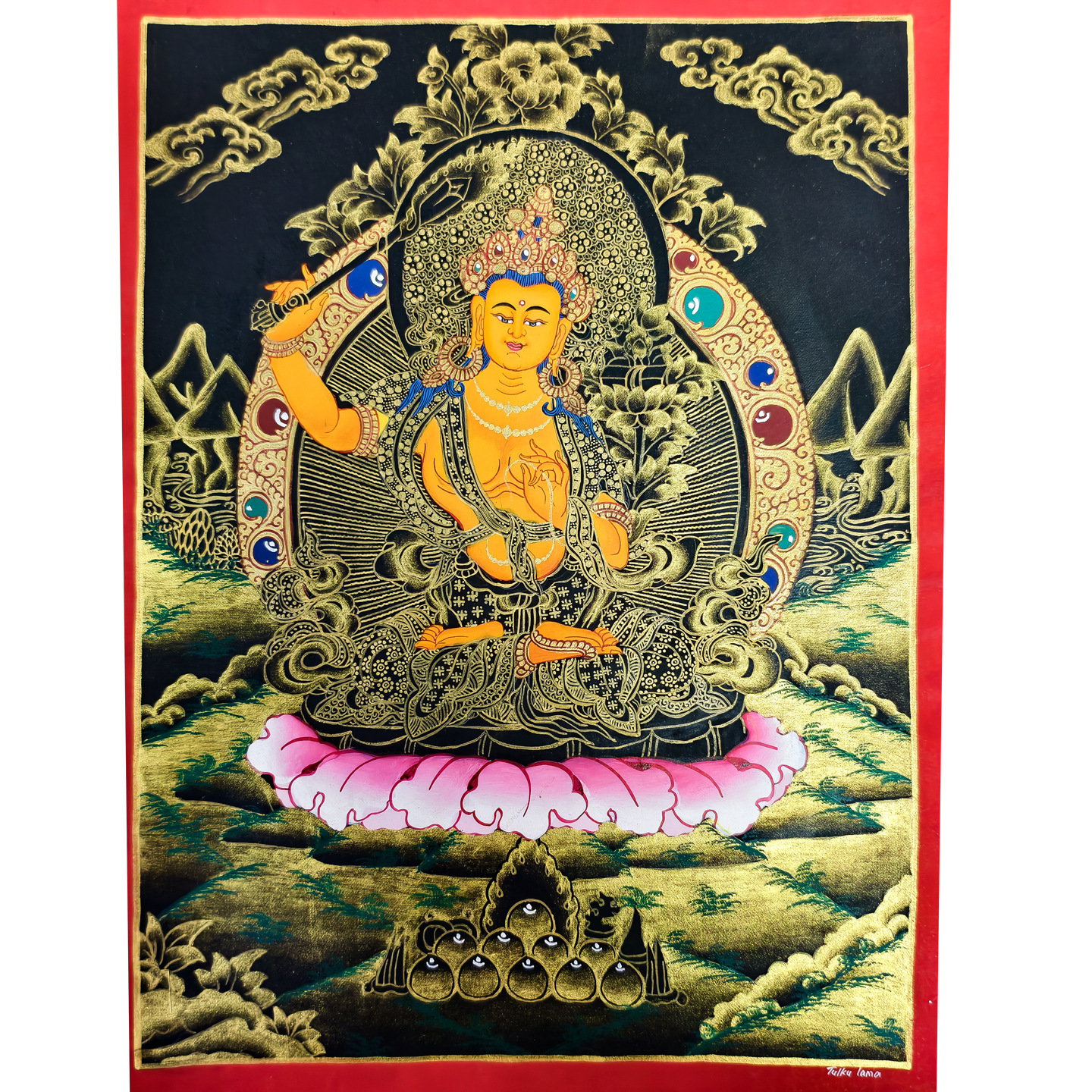 Peinture Manjushri en or noir-coeur-3020