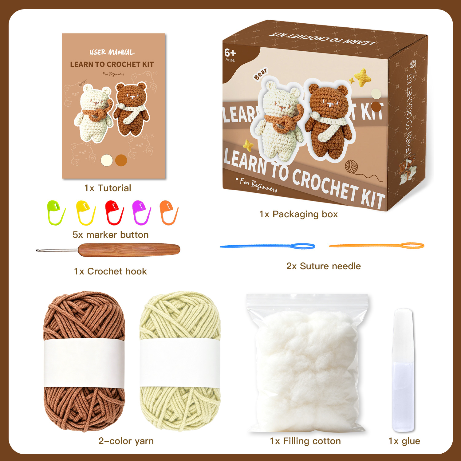 Kit de crochet 3 petits ours en laine