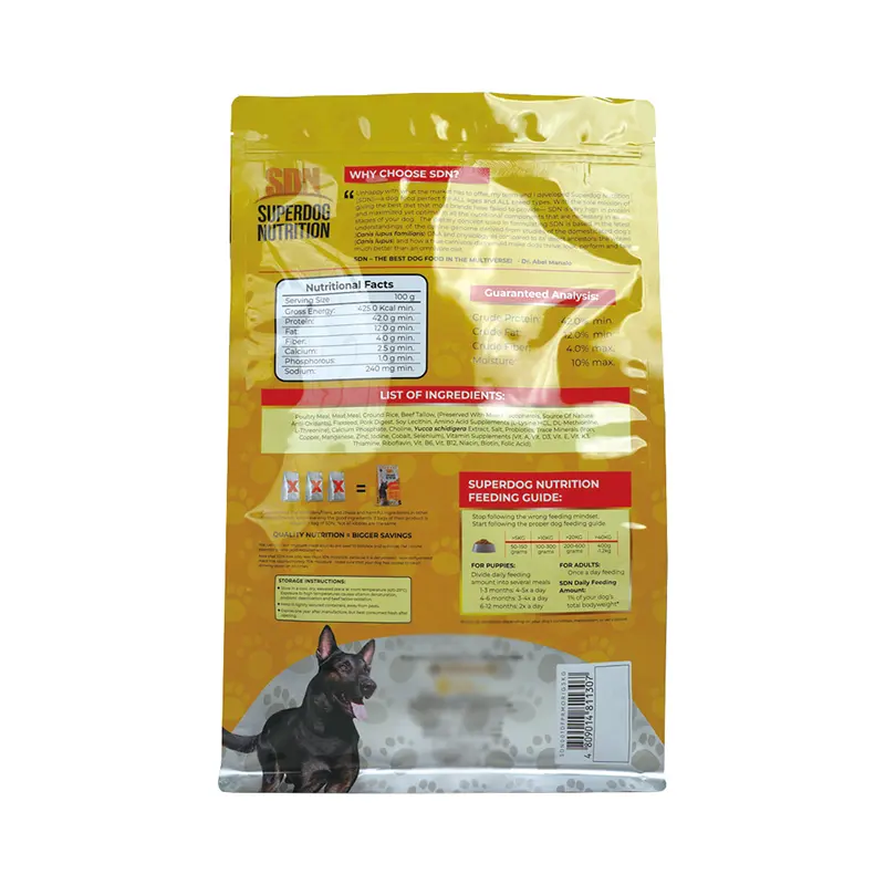 Pet Food Packaging OEM ODM Custom Printing Top Ziplock Dog Food Packaging Bag with Square Bottom for Cat Food Packing