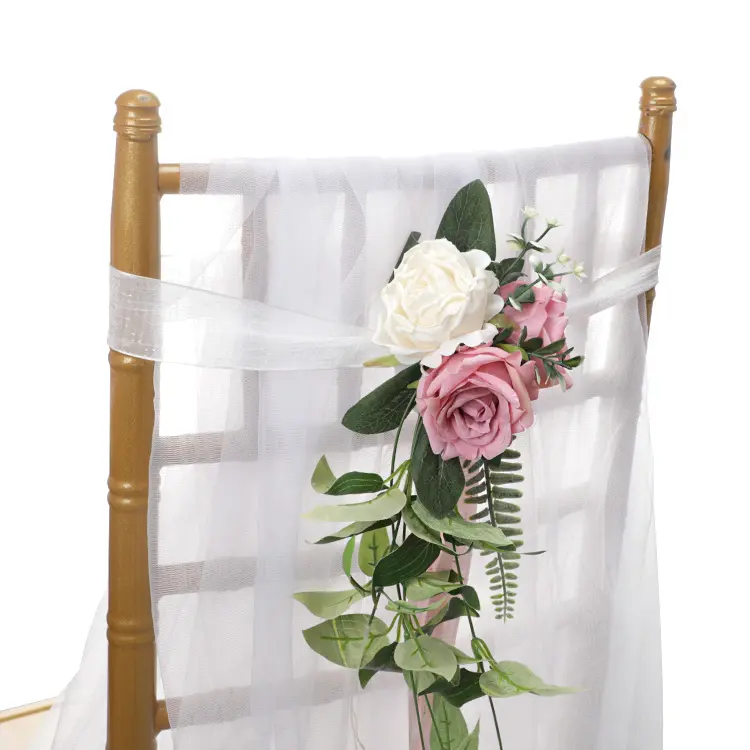 Wholesale Wedding Silk Wedding Artificial Rose Chair Back Flower For Decorations