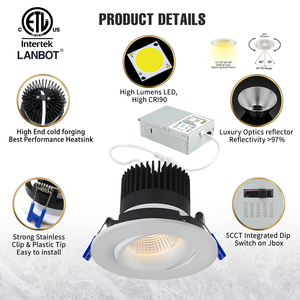 Recessed Lighting Gimbal LED Spotlight Telescopic COB Ceiling Downlight CRI 90+ Adjustable up and Down 90Degree Can <strong>Be</strong> <strong>Swivel</strong> - Product Image 5