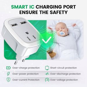 带2个USB端口的国际电源适配器美国插座3合1欧洲插头电源插座 - Product Image 5
